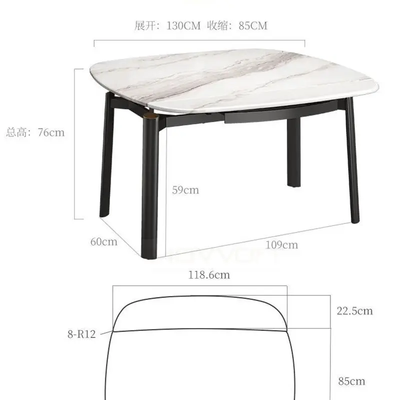 Modern Rectangular Marble Wooden Rock Plate Table for Small Family Dining Home Furniture for Apartment Courtyard or Home Bar — image 7