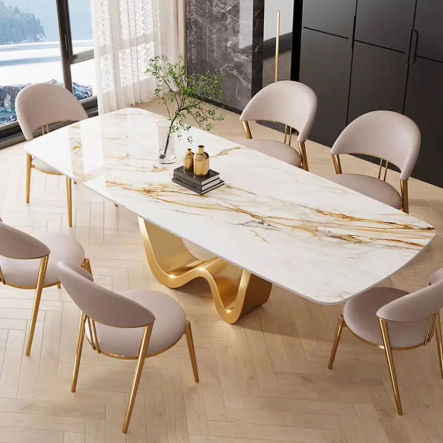 Luxury Extendable Gold Dining Table Set Ceramic Stainless Steel Glass Coffee Table Centre Table Living Room Luxury Furni — view 1
