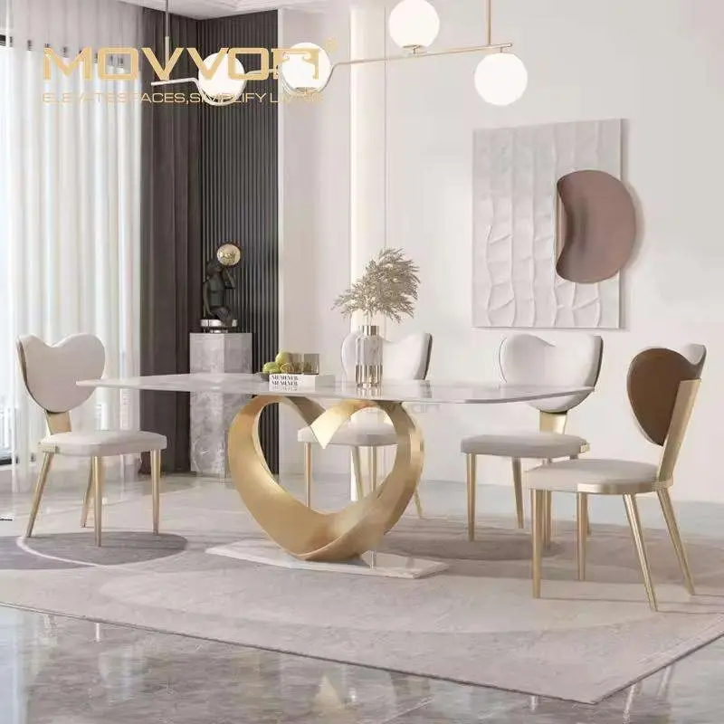 Lightweight Deluxe Stainless Steel Modern Furniture Diner Table Set with Stone Top — view 1