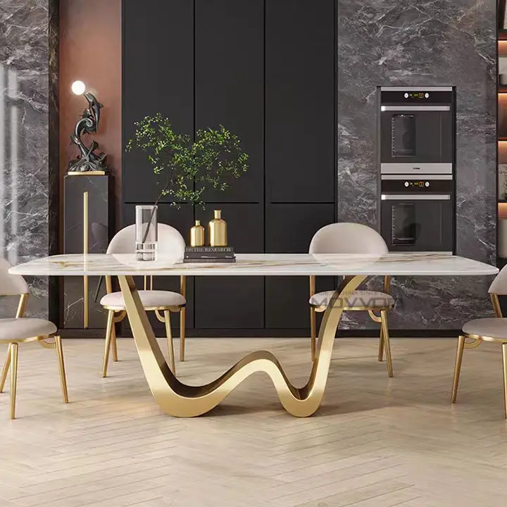 Luxury Extendable Gold Dining Table Set Ceramic Stainless Steel Glass Coffee Table Centre Table Living Room Luxury Furniture — image 4