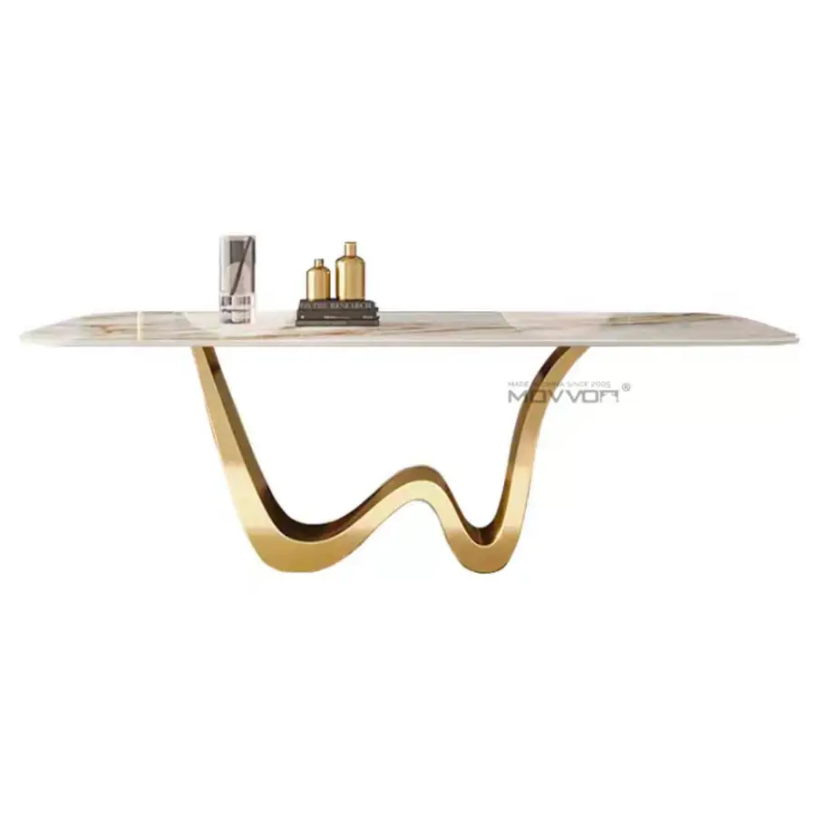 Luxury Extendable Gold Dining Table Set Ceramic Stainless Steel Glass Coffee Table Centre Table Living Room Luxury Furniture — image 5