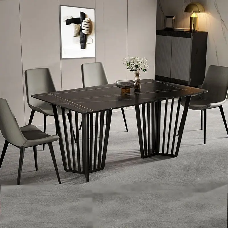 Italian Nordic Modern Rectangle Dining Table Set Minimalist Stone Top with Adjustable Steel Stand Home Use Dining Room Furniture — image 2