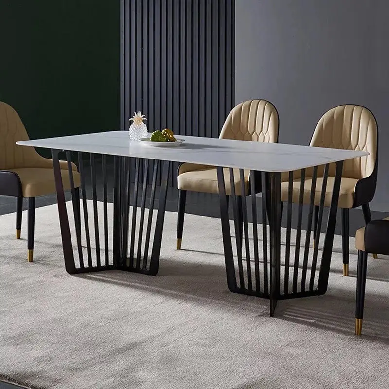 Italian Nordic Modern Rectangle Dining Table Set Minimalist Stone Top with Adjustable Steel Stand Home Use Dining Room Furniture — image 3