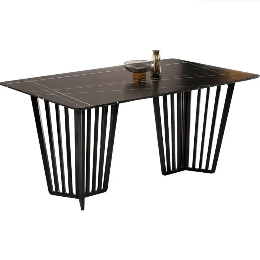 Italian Nordic Modern Rectangle Dining Table Set Minimalist Stone Top with Adjustable Steel Stand Home Use Dining Room Furniture — image 4