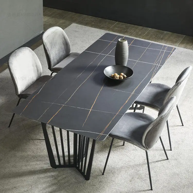Italian Nordic Modern Rectangle Dining Table Set Minimalist Stone Top with Adjustable Steel Stand Home Use Dining Room Furniture — image 5
