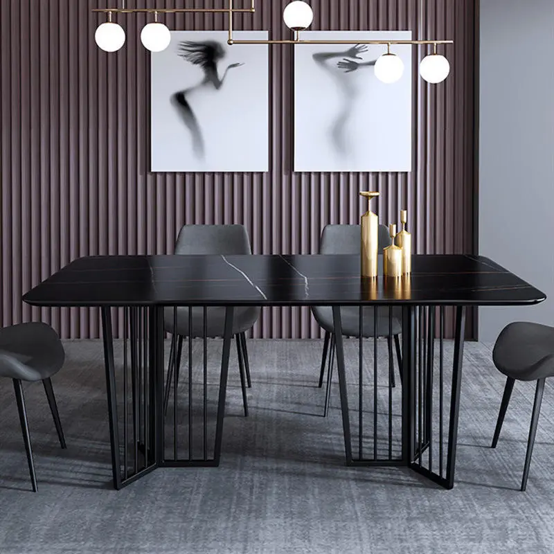 Italian Nordic Modern Rectangle Dining Table Set Minimalist Stone Top with Adjustable Steel Stand Home Use Dining Room Furniture — image 6