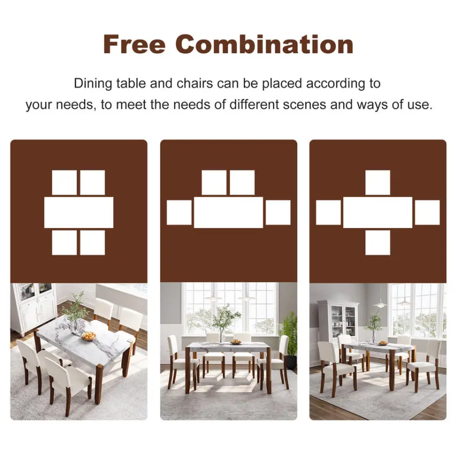 Modern 5-Piece Dining Set 46 Inch Faux Marble Style Table 4 Upholstered Solid Rubberwood Chairs Adjustable for Home Kitchen Use — image 2