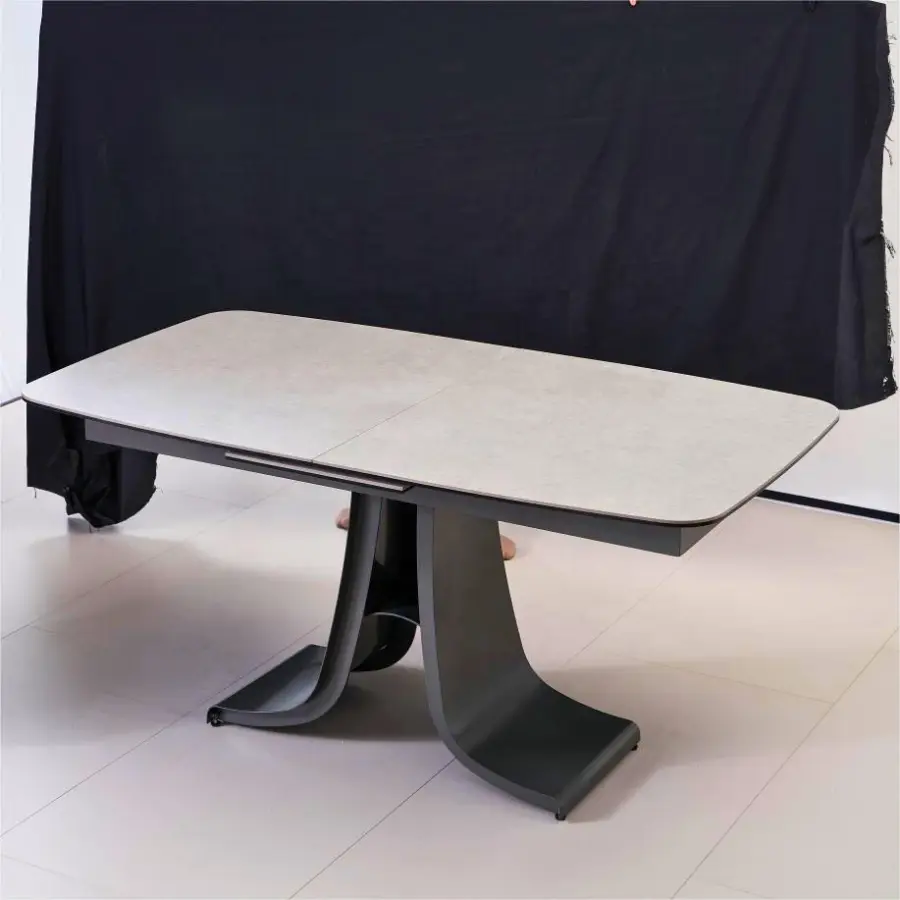 Luxury 4-6 Seat Dining Table Set with Slate Top Metal Leg Rectangle Marble Kitchen & Apartment Table for Kitchen Dining Room Use — image 3