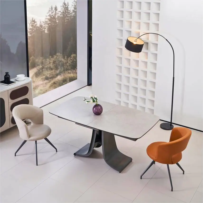 Luxury 4-6 Seat Dining Table Set with Slate Top Metal Leg Rectangle Marble Kitchen & Apartment Table for Kitchen Dining Room Use — image 4