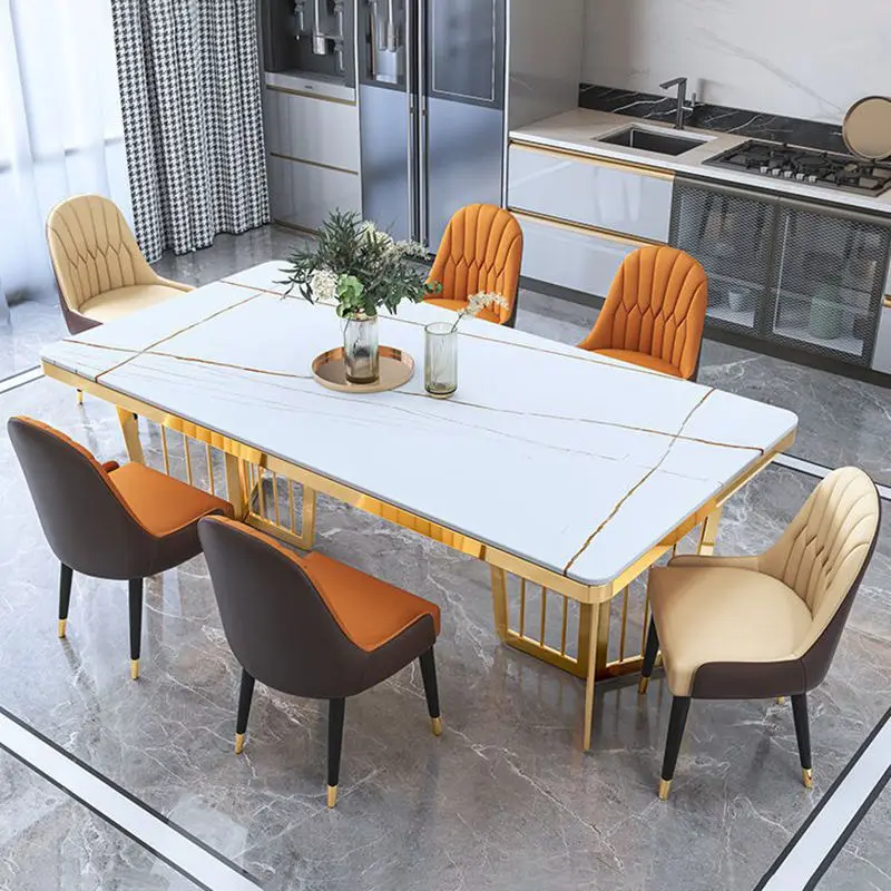 Modern Luxury Dining Table Set Golden Stainless Steel with Adjustable Sintered Stone Top Home Furniture for Dining Room Decor — image 2