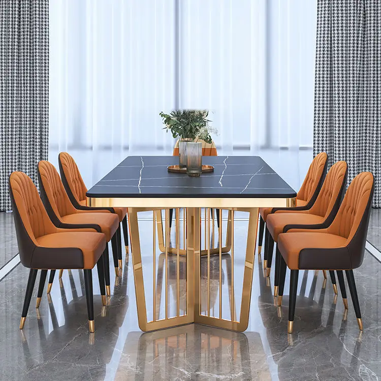 Modern Luxury Dining Table Set Golden Stainless Steel with Adjustable Sintered Stone Top Home Furniture for Dining Room Decor — image 4