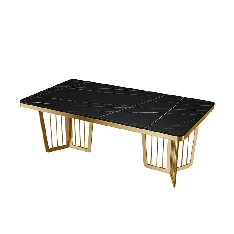 Modern Luxury Dining Table Set Golden Stainless Steel with Adjustable Sintered Stone Top Home Furniture for Dining Room Decor — image 5