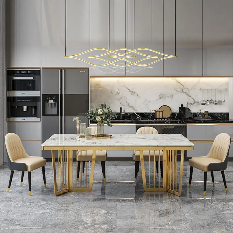 Modern Luxury Dining Table Set Golden Stainless Steel with Adjustable Sintered Stone Top Home Furniture for Dining Room Decor — image 6