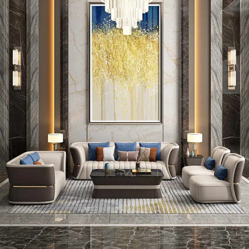 Light Luxury Post-Modern U Shape Genuine Leather Sofa Set High-End Living Room Art Combination with Minimalist Design — view 1
