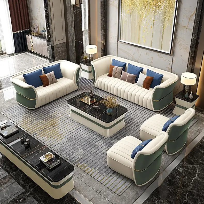 Light Luxury Post-Modern U Shape Genuine Leather Sofa Set High-End Living Room Art Combination with Minimalist Design — view 2