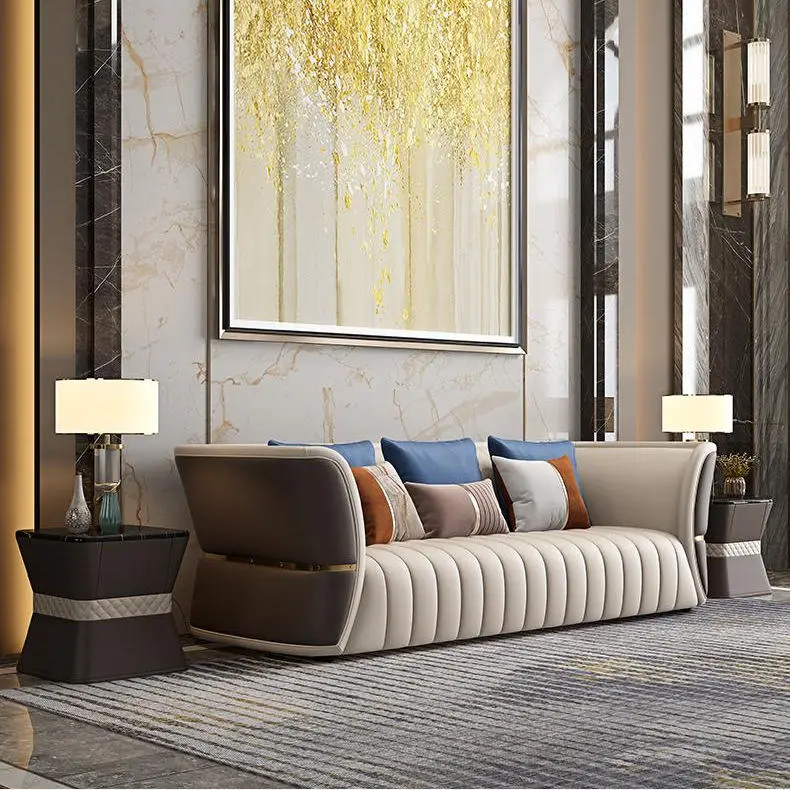 Light Luxury Post-Modern U Shape Genuine Leather Sofa Set High-End Living Room Art Combination with Minimalist Design — view 3