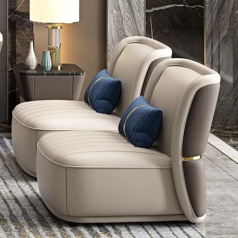 Light Luxury Post-Modern U Shape Genuine Leather Sofa Set High-End Living Room Art Combination with Minimalist Design — view 4