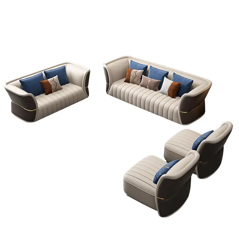 Light Luxury Post-Modern U Shape Genuine Leather Sofa Set High-End Living Room Art Combination with Minimalist Design — view 5