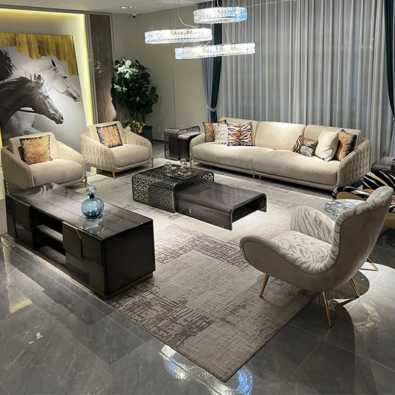 Italian Design Luxury Leather Fabric High End for Villa or Apar Hotel Sectional Sofa Couch Furniture Living Furniture Set — image 2
