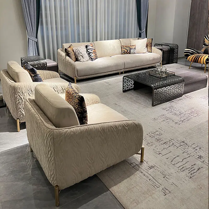 Italian Design Luxury Leather Fabric High End for Villa or Apar Hotel Sectional Sofa Couch Furniture Living Furniture Set — image 3