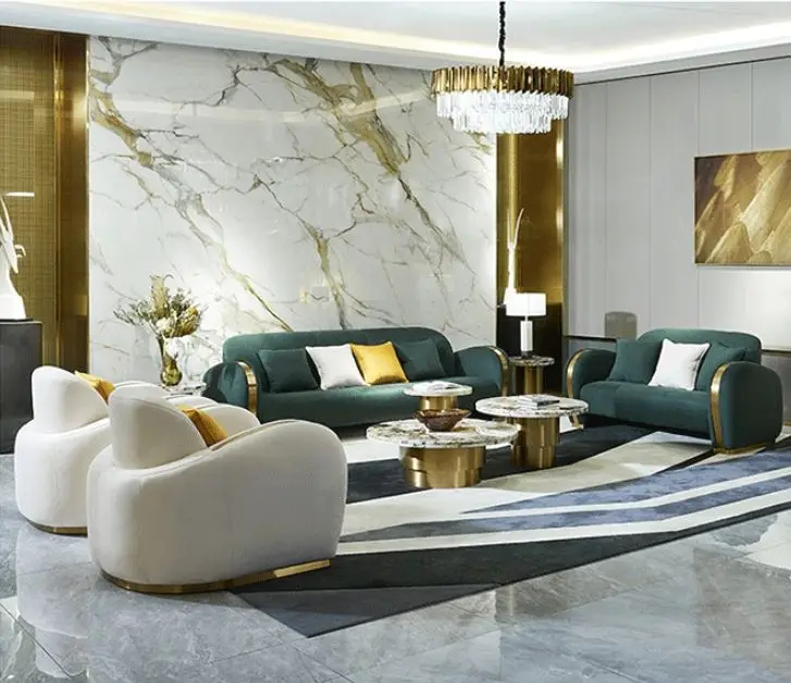 High Quality Luxury Living Room Sofa Set Gold Stainless Steel Single Sofa Velvet Couch for Hotel Home — image 2