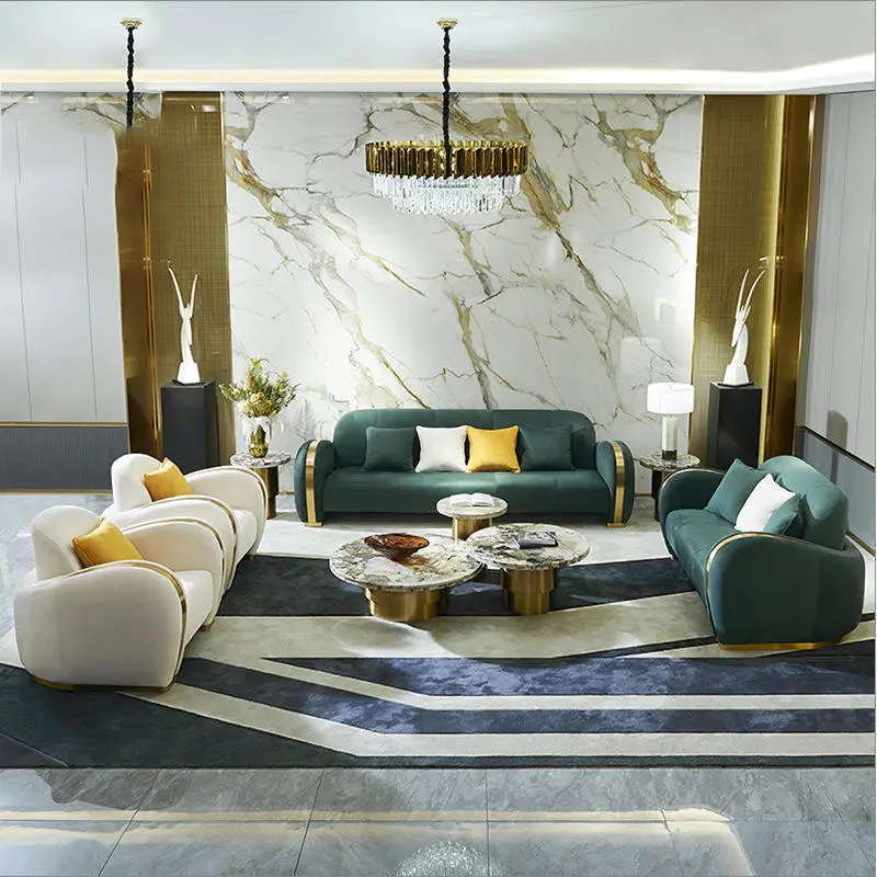 High Quality Luxury Living Room Sofa Set Gold Stainless Steel Single Sofa Velvet Couch for Hotel Home — image 3
