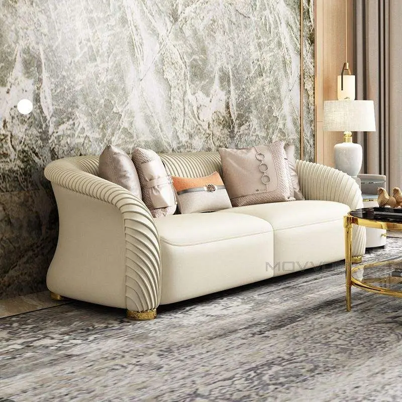 White Pleated Fabric Upholstered Sofa Modern Living Room Sofa Set — view 1
