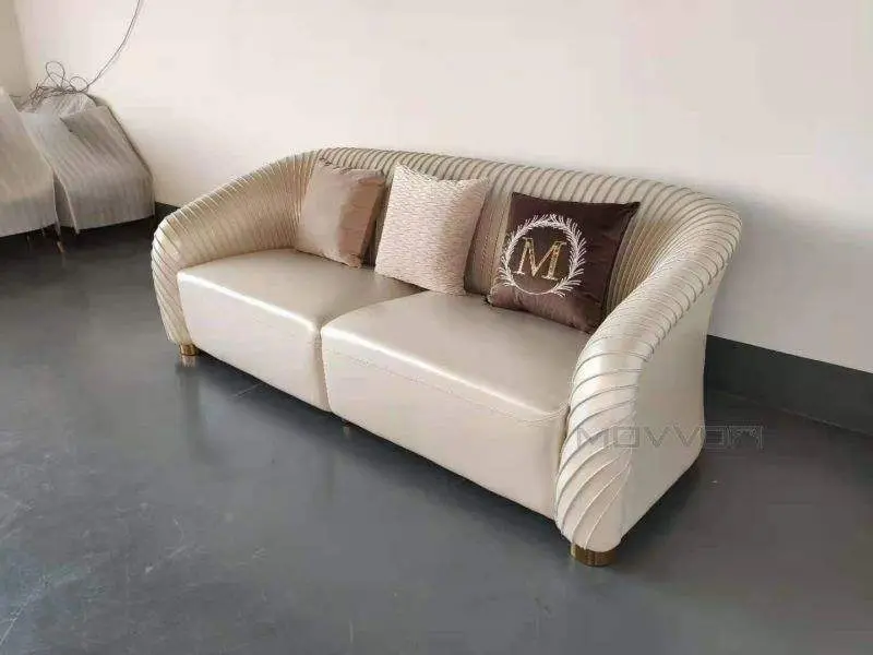 White Pleated Fabric Upholstered Sofa Modern Living Room Sofa Set — image 4