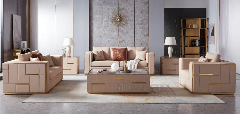 European Style 3 2 1 Seater Sectional Fabric&leather Sofas Set New Model Steel American Style Lounge Modern Sofa Set — image 6