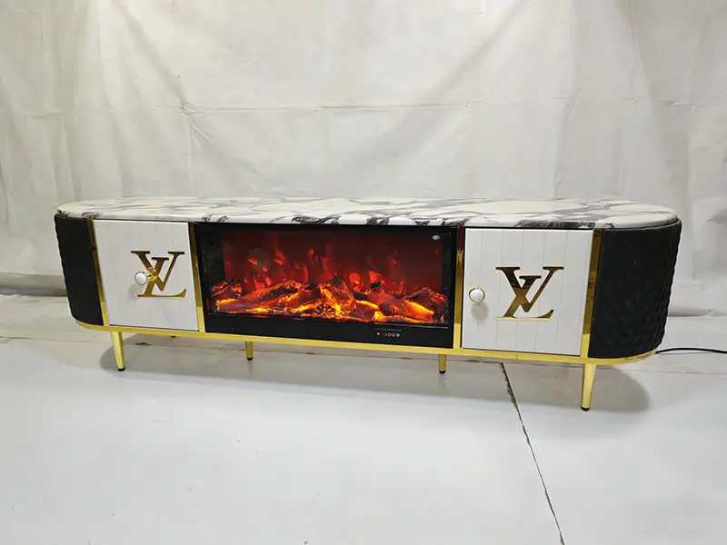 Movvon Artificial Marble Top Electronic Fireplace TV Stand 3D Flame Storage Modern Light Luxury Living Room Home Furniture — image 6