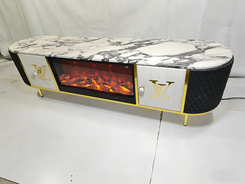 Movvon Artificial Marble Top Electronic Fireplace TV Stand 3D Flame Storage Modern Light Luxury Living Room Home Furniture — image 7