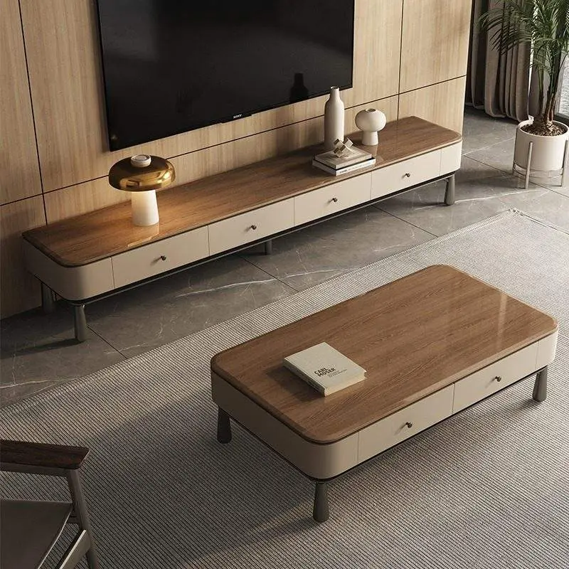 Italian Style Light Luxury Solid Wood TV Cabinet Coffee Table Combination Storage for Small Apartment Living Room Modern Design — image 3