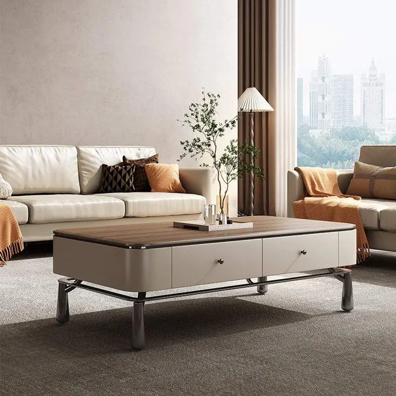 Italian Style Light Luxury Solid Wood TV Cabinet Coffee Table Combination Storage for Small Apartment Living Room Modern Design — image 4
