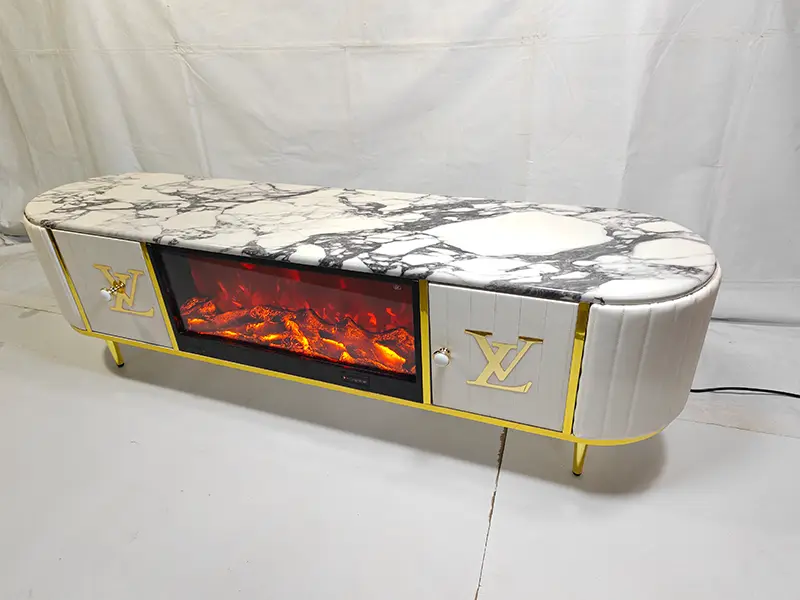 Modern Electric Fireplace Artificial Marble Top TV Stand 3D Flame Storage Light Luxury Design Home Furniture for Living Room — image 5