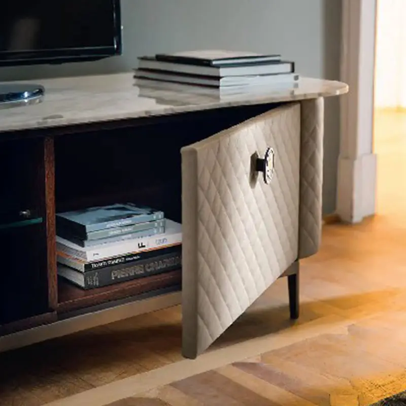 High-End Marble Top TV Stand Custom Hotel Apartment Living Room Decorative Cabinet Leather Floor Storage Cabinet — image 3