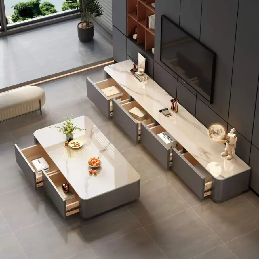 Wooden TV Stand Cabinet Designs Living Room Furniture for Small Space Metal TV Rack Modern Home Furniture TV Cabinet Table — image 2
