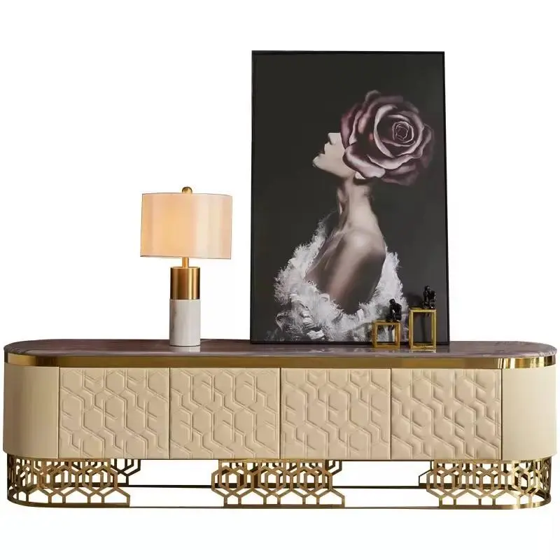 MOVVON Postmodern Minimalist Luxury TV Cabinet Furniture Set Living Room TV Stand with Gold Metal Leg — image 3