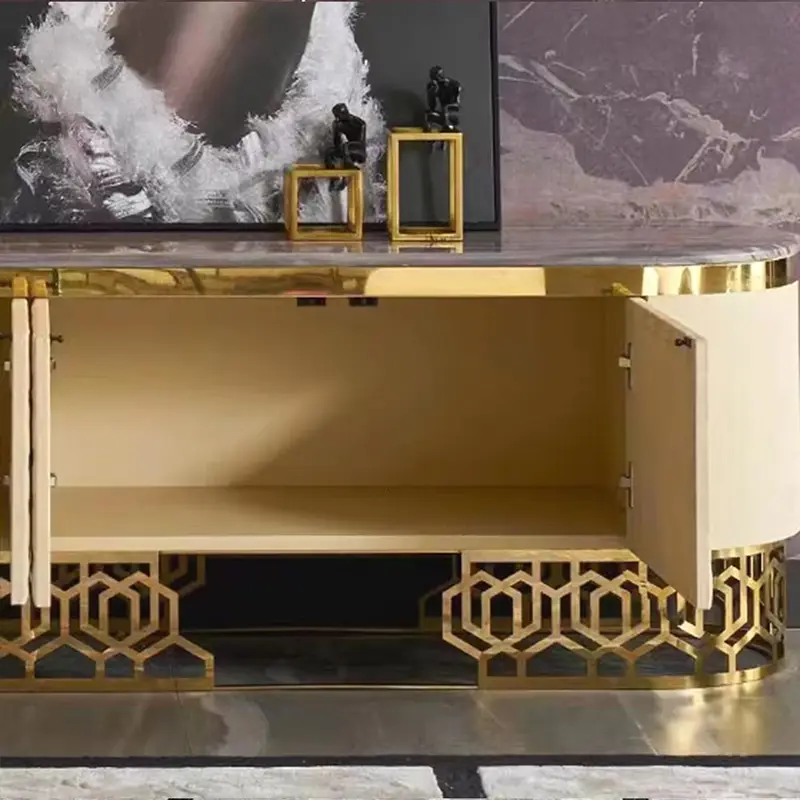 MOVVON Postmodern Minimalist Luxury TV Cabinet Furniture Set Living Room TV Stand with Gold Metal Leg — image 4