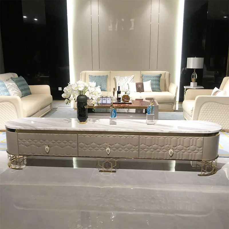 MOVVON Modern Italian Style Living Room Furniture TV Stand with Marble Top and Drawers for Hotel Mall Use — view 1