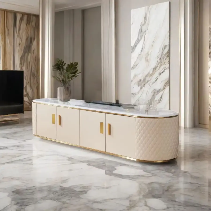 Latest Design Modern Luxury Marble Top White Coffee Table TV Stand Cabinet for Living Room Furniture — view 1