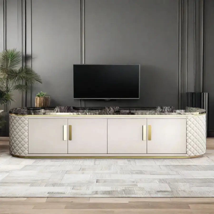 Latest Design Modern Luxury Marble Top White Coffee Table TV Stand Cabinet for Living Room Furniture — image 2