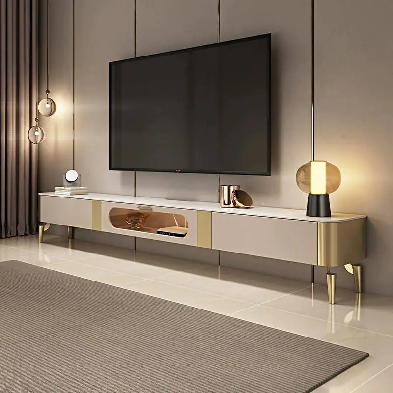 Modern Light Luxury Wall-mounted Hanging High-end Solid Wood TV Cabinet Coffee Table Combination Living Room Small Apart — view 2