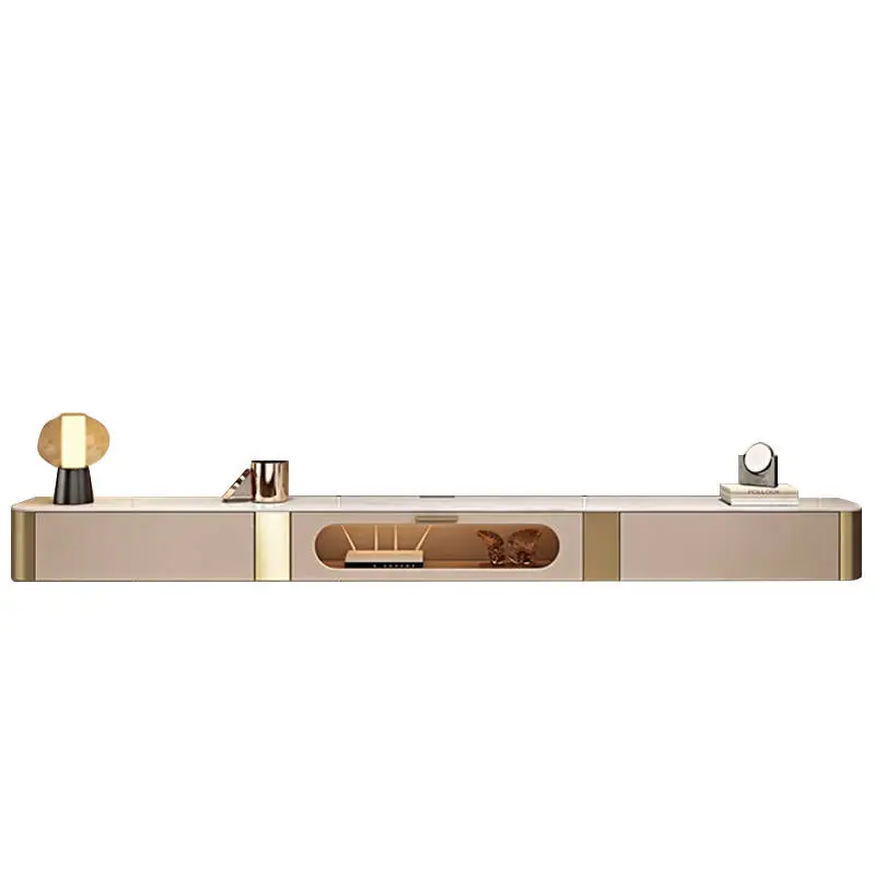 Modern Light Luxury Wall-mounted Hanging High-end Solid Wood TV Cabinet Coffee Table Combination Living Room Small Apart — view 4