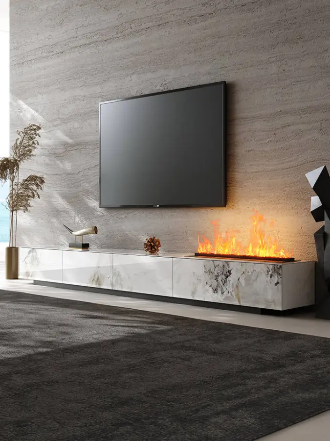 Rock Slab TV Cabinet Coffee Table Combination Light Luxury Modern Simple 3D Flame Fireplace Living Room Storage Home Fur — view 1