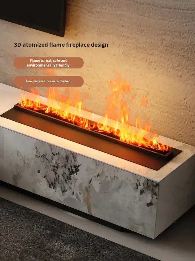 Rock Slab TV Cabinet Coffee Table Combination Light Luxury Modern Simple 3D Flame Fireplace Living Room Storage Home Furniture — image 4
