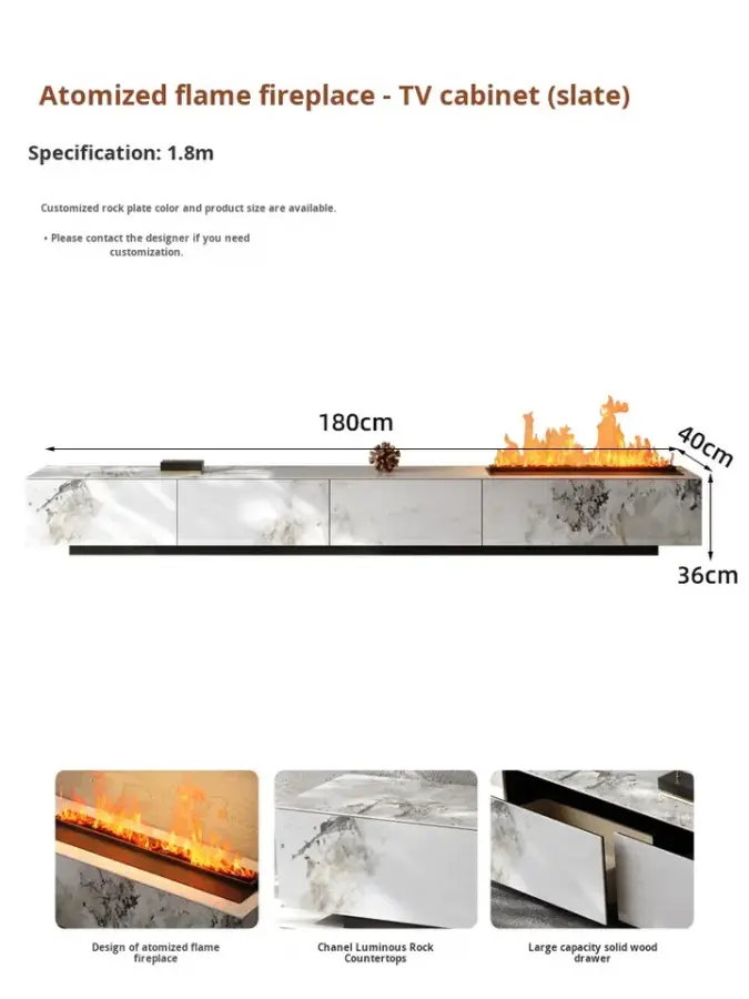 Rock Slab TV Cabinet Coffee Table Combination Light Luxury Modern Simple 3D Flame Fireplace Living Room Storage Home Furniture — image 7