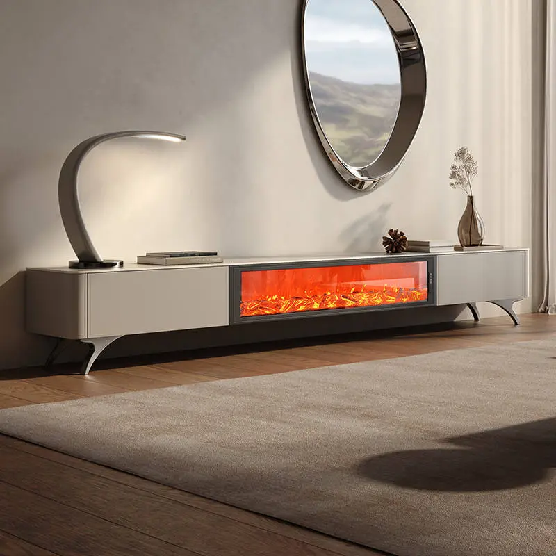 Modern Light Luxury Stone TV Cabinet Coffee Table 3D Flame Decorative Living Room Small Home Furniture — view 1