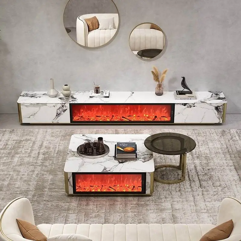Movvon DSG-003 Light Luxury Modern Stone Fireplace Simulation TV Cabinet Floor-standing Design for Living Room Home Furniture — image 4