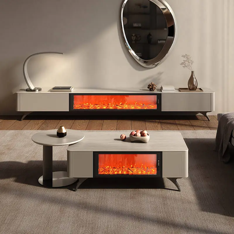 Modern Light Luxury Stone TV Cabinet Coffee Table 3D Flame Decorative Living Room Small Home Furniture — image 3