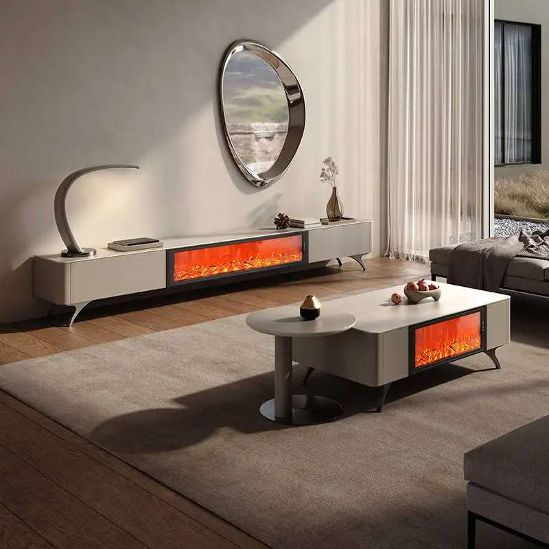Modern Light Luxury Stone TV Cabinet Coffee Table 3D Flame Decorative Living Room Small Home Furniture — image 4